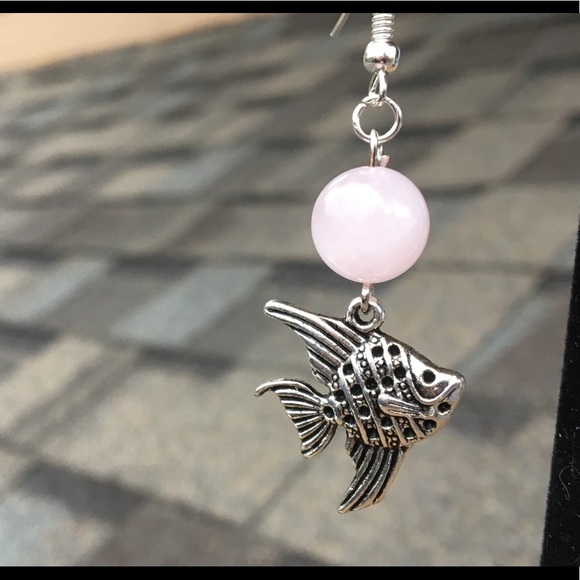 Pink Rose Quartz Angelfish Dangle Earrings - Picture 6 of 8